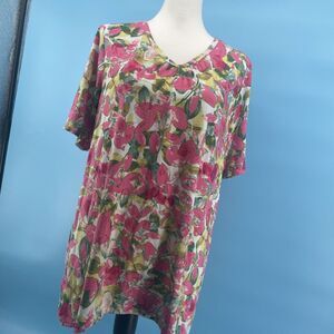 LOGO Floral‎ Tunic Top Women's Medium Artsy Beachy Travel Cruise Comfy Lagenlook
